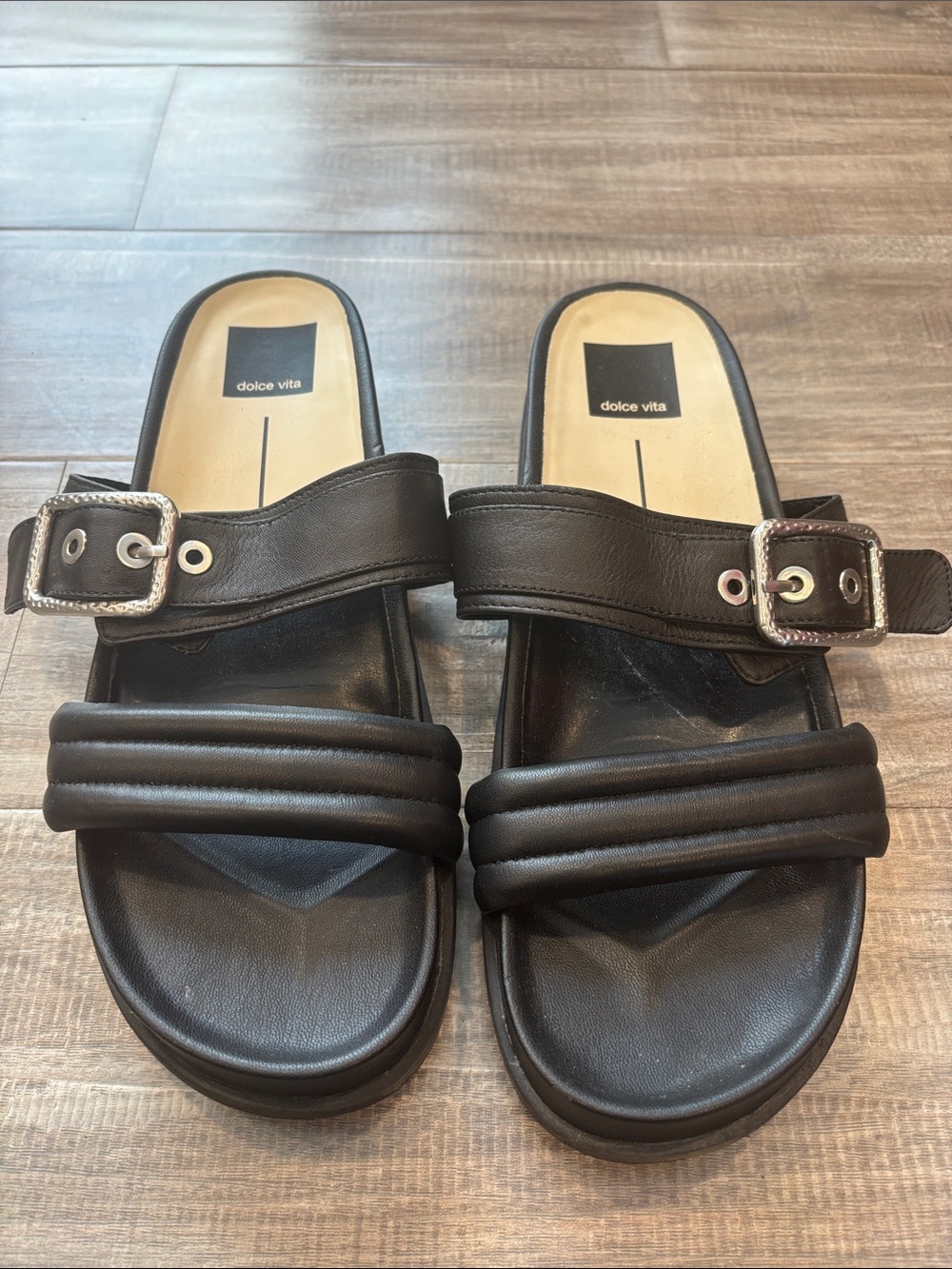 Dolce Vita Black Padded Buckle Slide Sandals